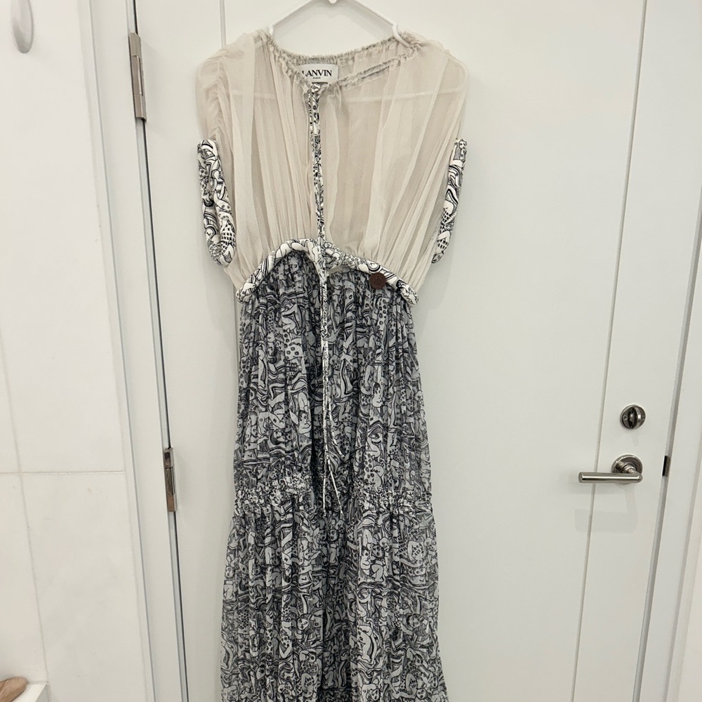 Lanvin Cream and Black Patterned Blouse
